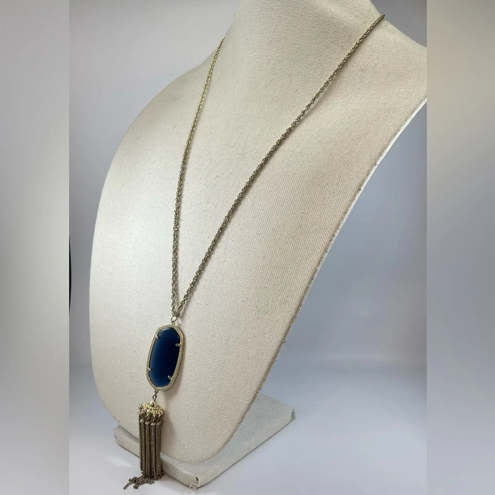 Vintage signed KENDRA SCOT Gold TONE Rope Chain Glass Tassel Pendant Necklace